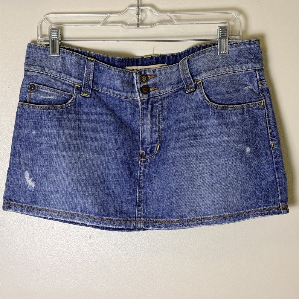 Hollister Mini Skirt Womens 9 Blue Denim Cotton Distressed Button Front Y2K